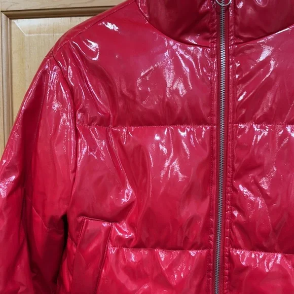 Love tree red pleather puffer jacket coat size M - Picture 3 of 13